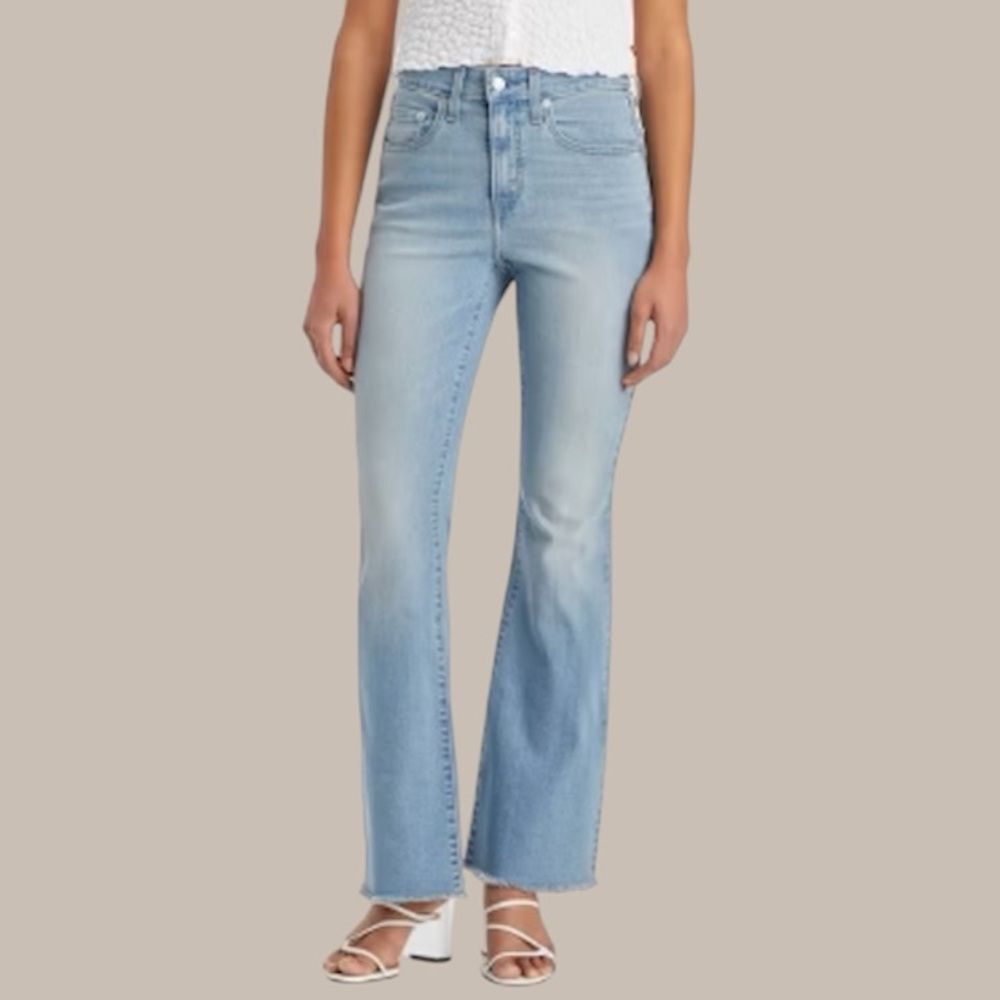 Levi's 726 High Rise Flare Jeans Light Wash Stretch Raw Hem Size 31